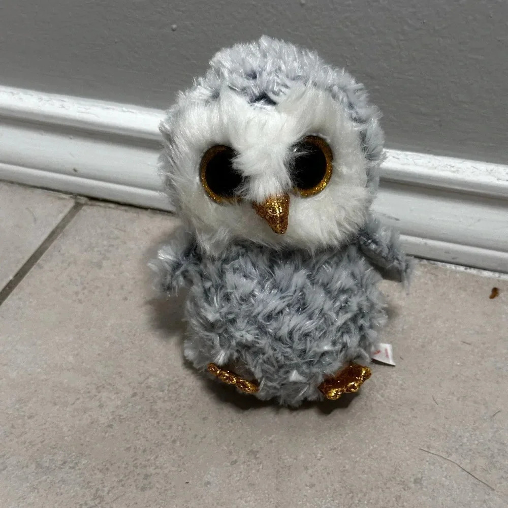 2018 TY Beanie Babies Boos Owlette the‎ Owl Silver Gray Plush Stuffed